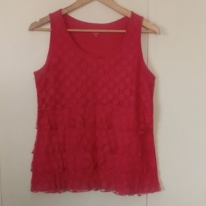 Coldwater Creek pink tank top polka dot sheer tiered in the front size Medium